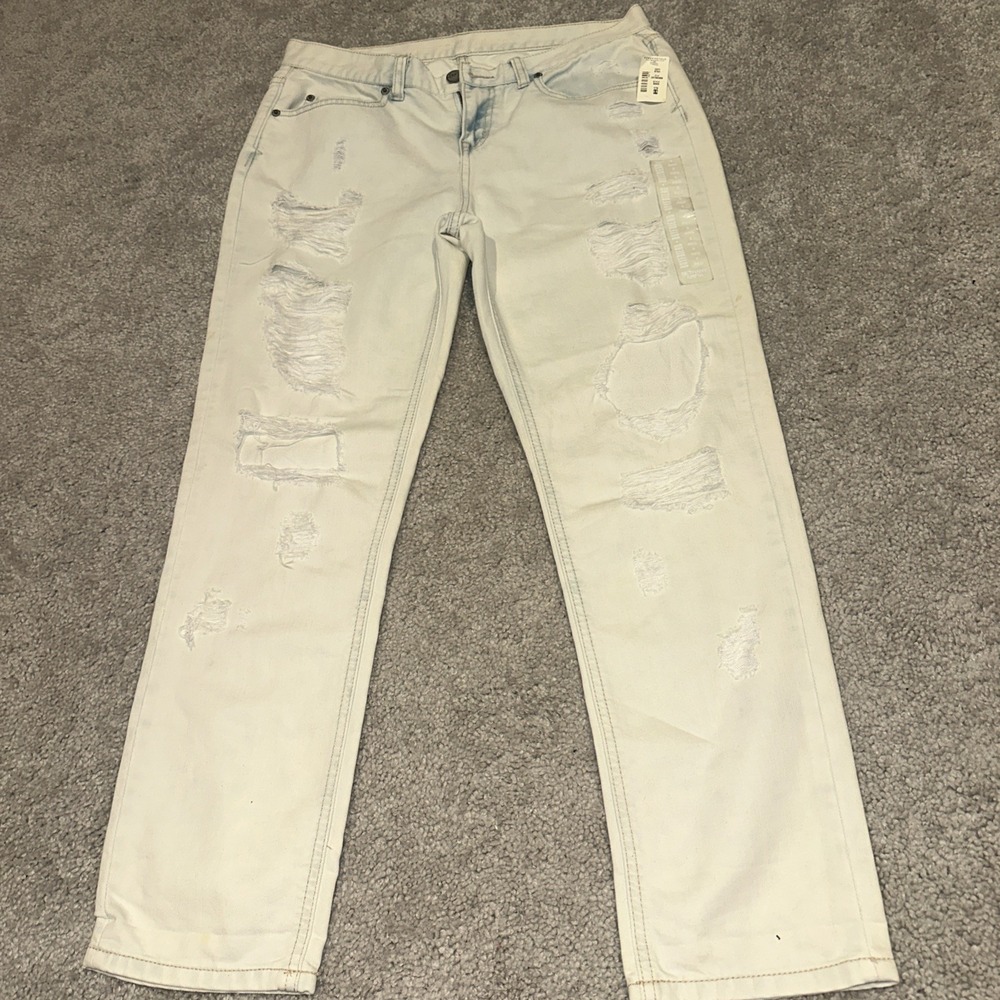 VTG White Bethany Moto Boyfriend Distressed Jeans Size 8 Regular